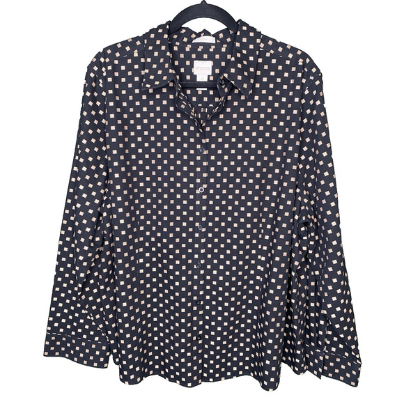 Chicos Shirt Womens XXL Black Brown Long Sleeve Non Iron Career Cotton Blouse - Picture 1 of 10